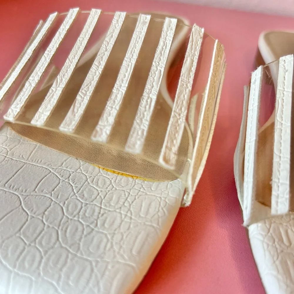 Up Late White Crocodile-Embossed Slide Sandals from Coconuts by Matisse